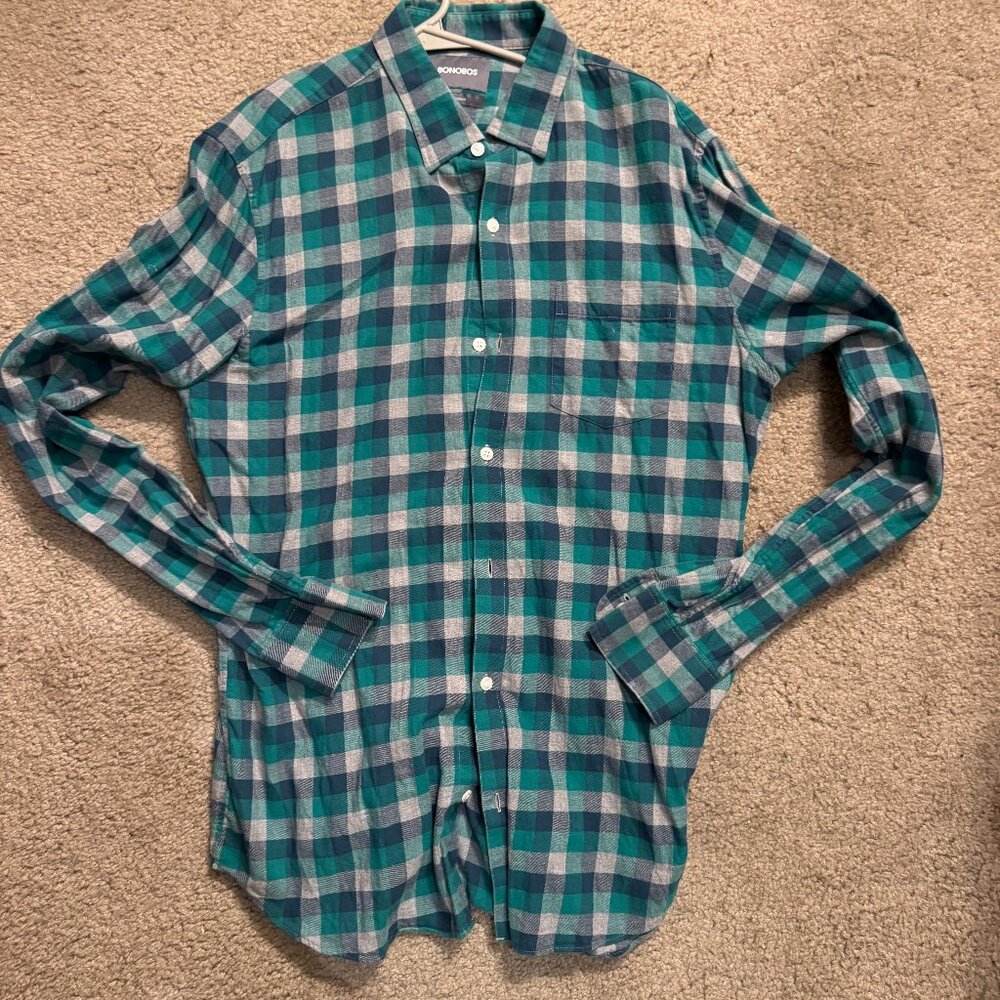 Bonobos Checkered Green and Grey Buttondown